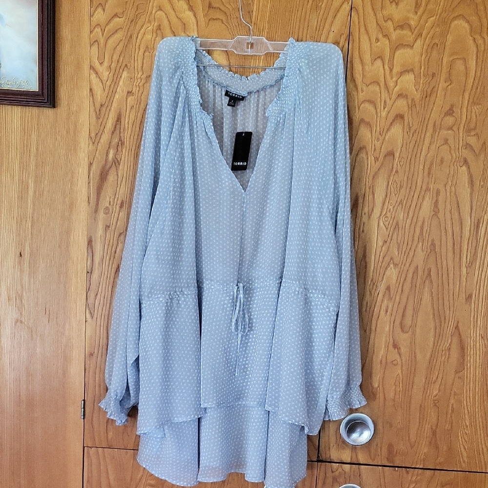 Torrid Sky Blue Polka Dot Blouse